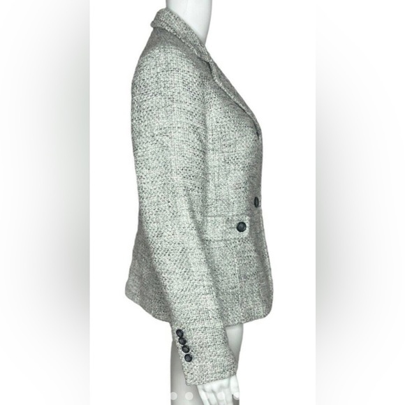 Talbots Women's Tweed Blazer Gray White Silver Metallic Threads Long Sleeve - Picture 3 of 8